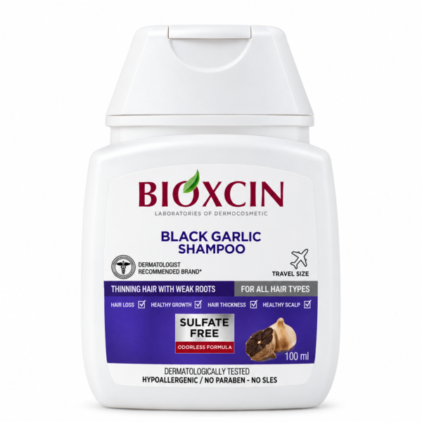 Bioxcin Black Garlic Shampoo Bottle Bioxcin Must Küüslauk väljalangemise vastane šampoon 100ml
